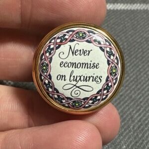 Halcyon Days Enamels Trinket Box “Never Economise on Luxuries” – Screw Top